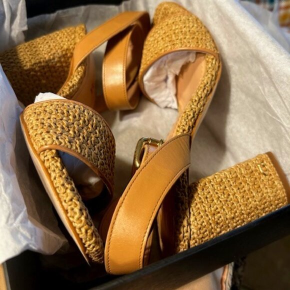 Coach Natural/Latte Shelby Straw Buckle Closure Sandal - Picture 1 of 13